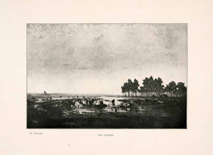 1903 Print Les Landes Landscape Cattle Forestry Marsh Wetland River Adour XAJ7