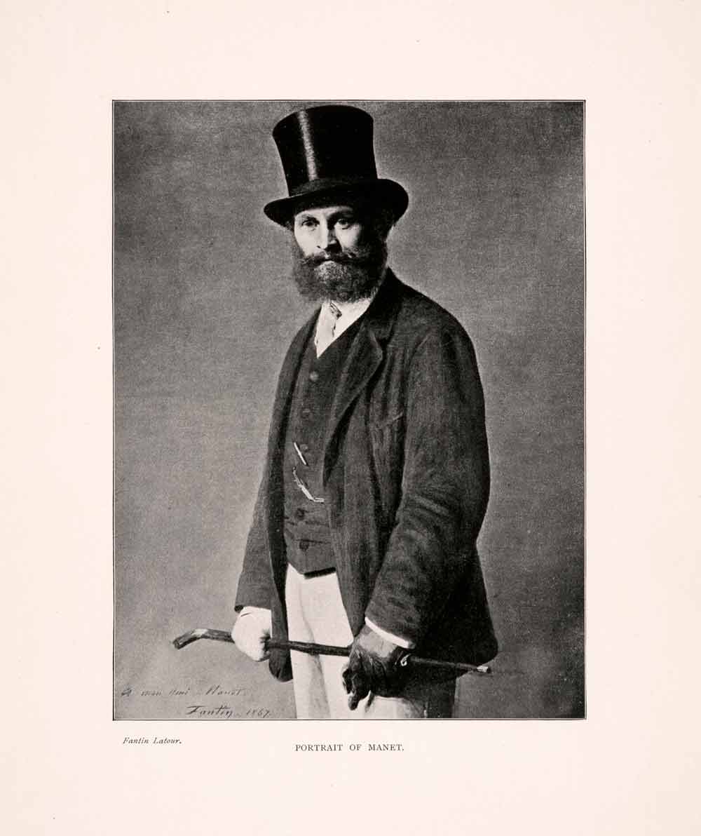 1903 Print Portrait Edouard Manet Top Hat Cane Frantin Latour Costume XAJ7