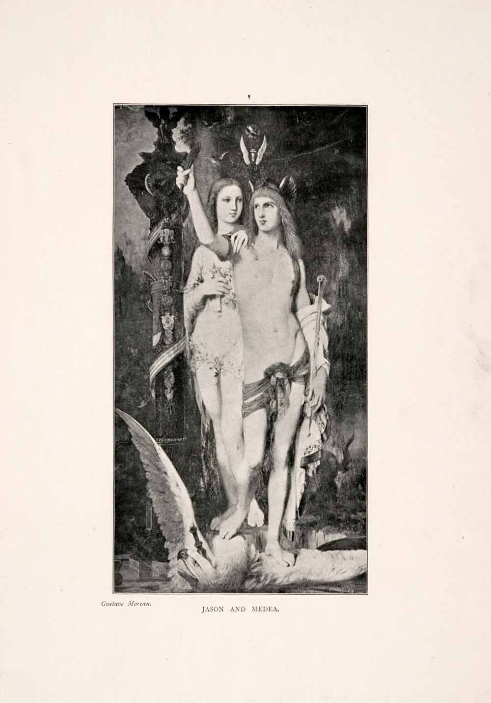 1903 Print Portrait Nude Jason Medea Garden Mythology Greek Fantasy Moreau XAJ7