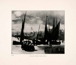 1903 Print Boulogne Sur Mer France Harbor Night Effect Sailboat Ship Dock XAJ7