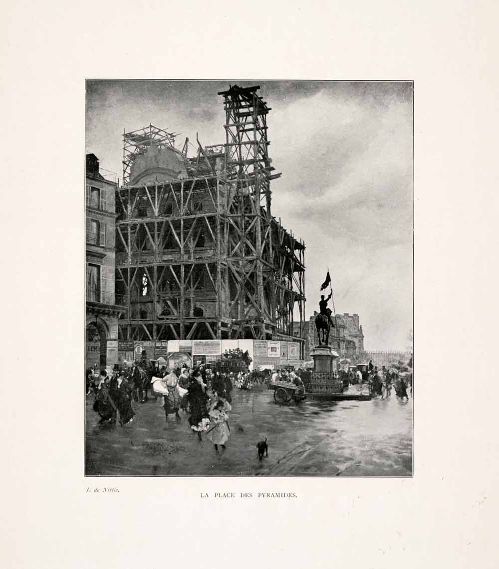 1903 Print la Place des Pyramides Statue France City Giuseppe de Nittis XAJ7