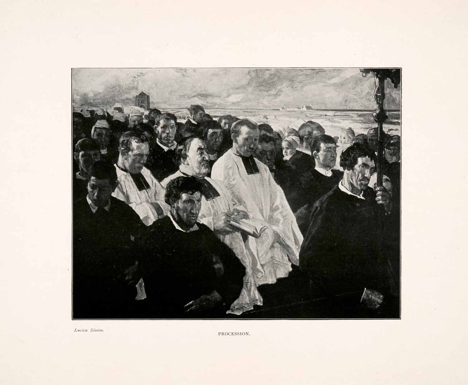 1903 Print Procession Clergymen Costume Church Religion Crowd Men Lucien XAJ7