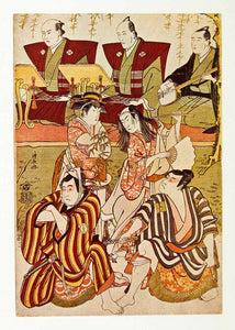 1922 Color Print Kiyonaga Theatre Musicians Performance Actor Japanese XAJ9
