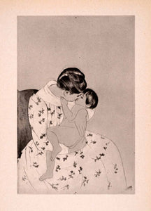 1946 Print Mary Cassatt Mother Chid Kiss Love Cradle Hold Impressionist Art XAK1