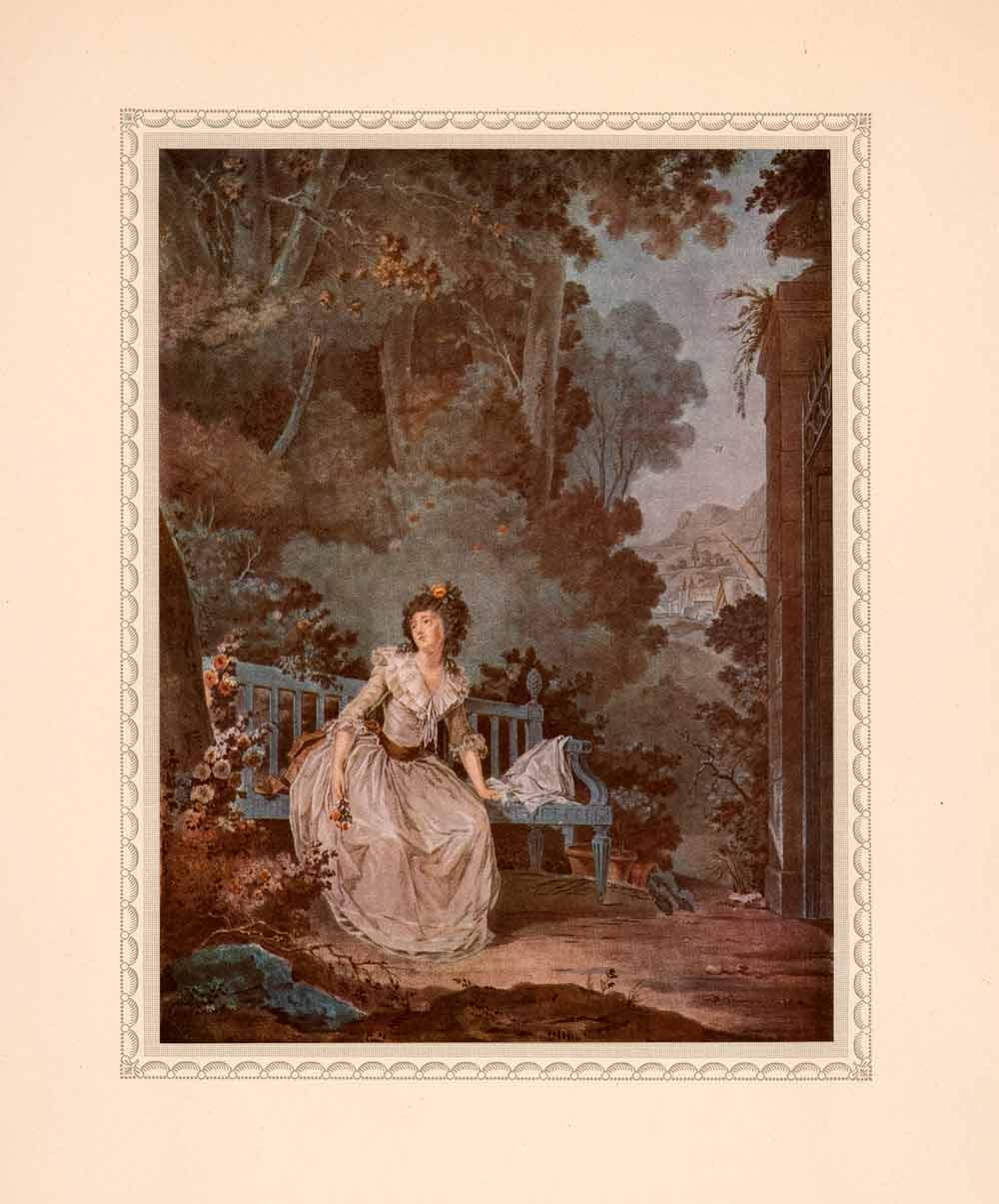 1949 Tipped-In Print Janinet Dugazon Actress Longing Love Garden French XAK3