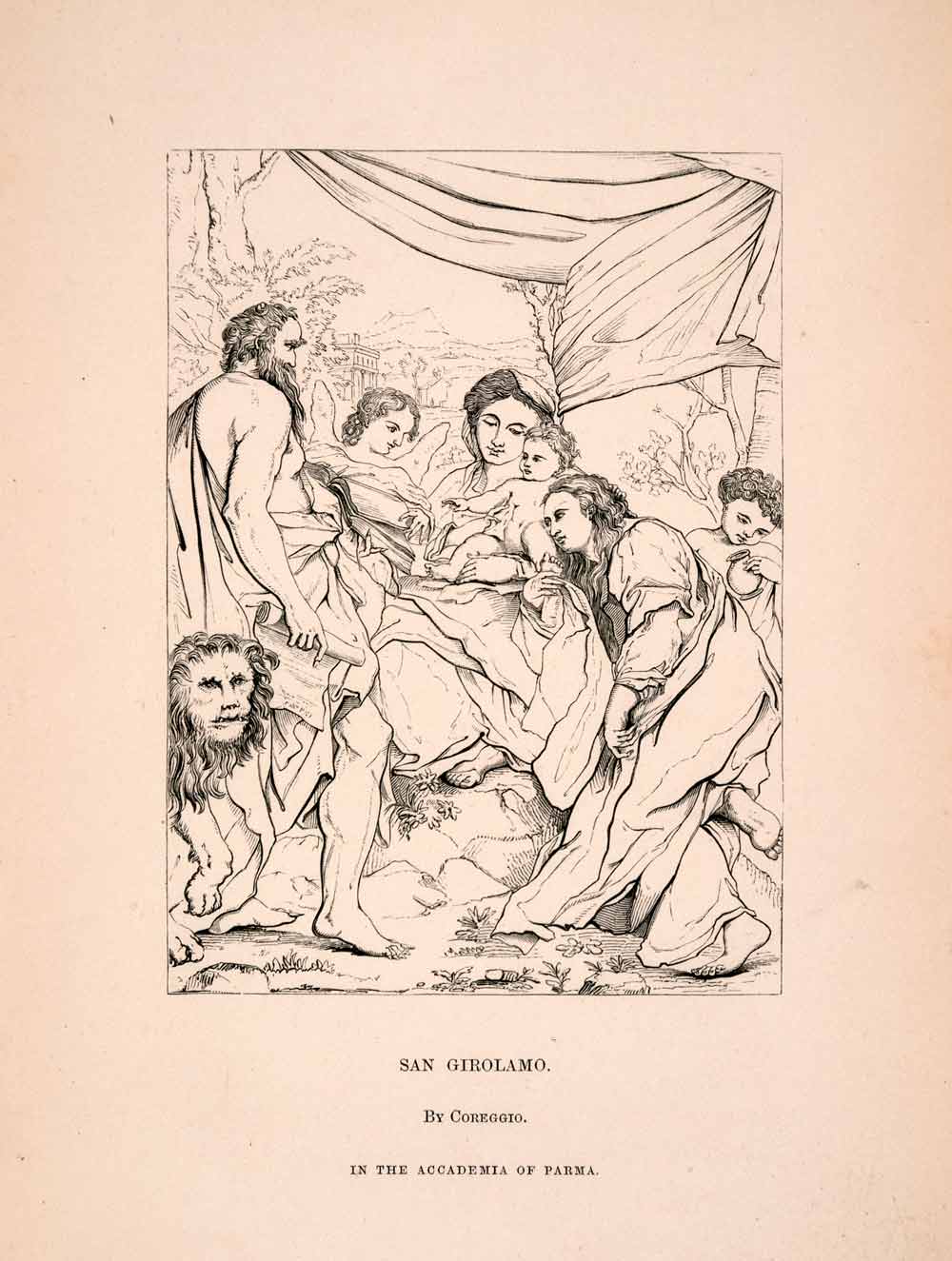 1849 Wood Engraving San Girolamo Saint Jerome Henry Twining Religion XAK7