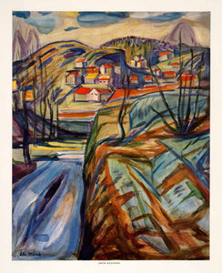 1958 Tipped-In Print Edvard Munch From Kragero Symbolist Landscape City Art