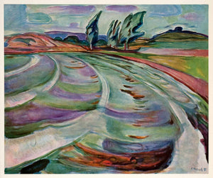 1958 Tipped-In Print Edvard Munch Beating Waves Symbolist Color Landscape Art
