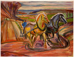 1958 Tipped-In Print Edvard Munch Spring Ploughing Plow Horse Landscape Farm Art