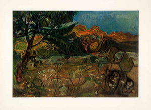 1958 Tipped-In Print Edvard Munch Summer Landscape Forest Symbolist Color Art