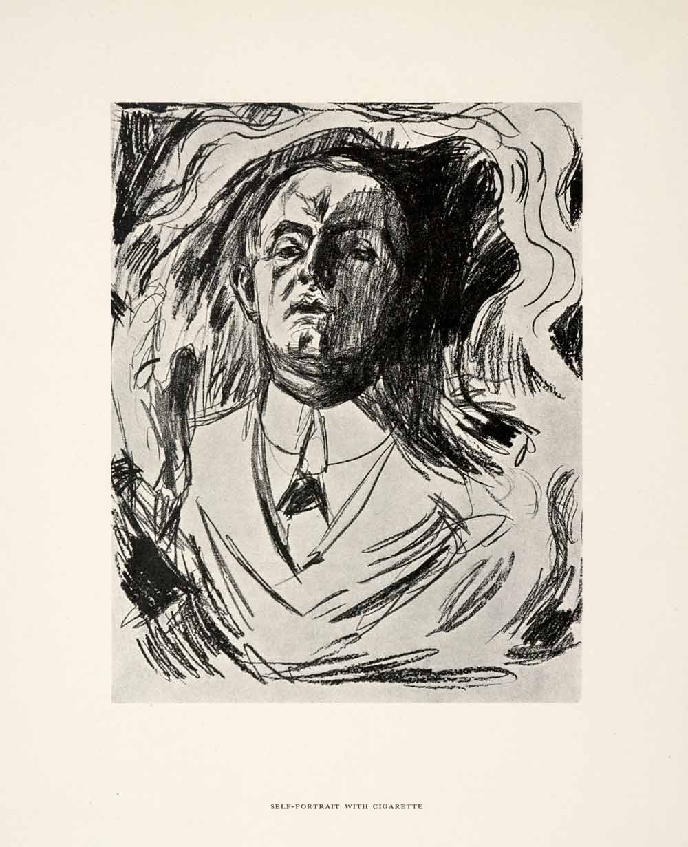 1958 Print Edvard Munch Self-Portrait Cigarette Symbolist Art Artist Norwegian