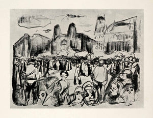 1958 Print Edvard Munch Rioting Frankfurt Railway Square Symbolist  Art Graphic