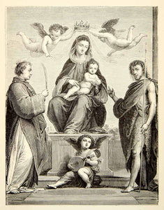 1892 Wood Engraving Madonna Saints Fra Bartolommeo Cherub Religious Mary XAKA1