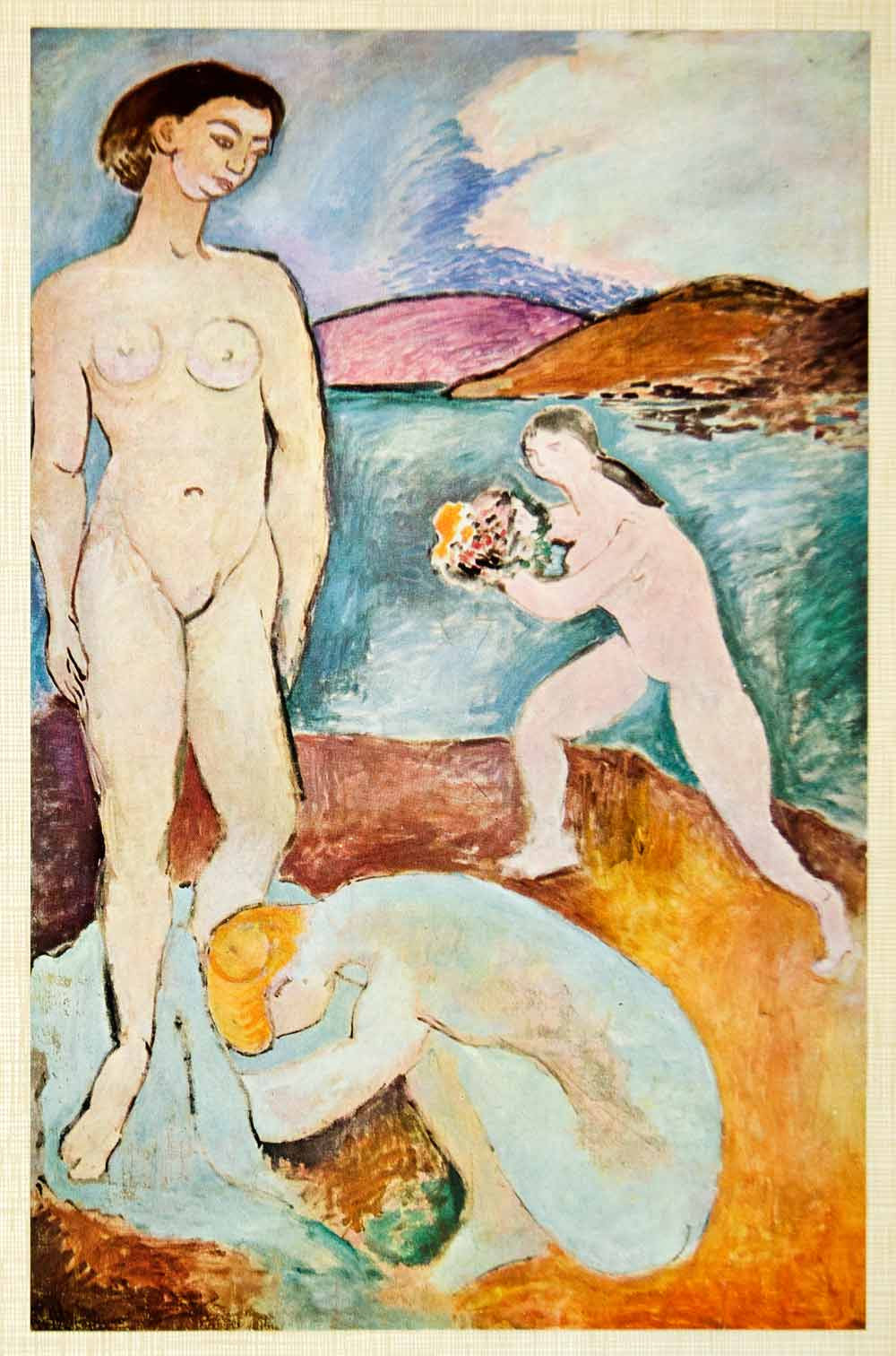 1958 Print Nudes Beach Women Ocean Luxury Henri Matisse Impressionism Bouquet