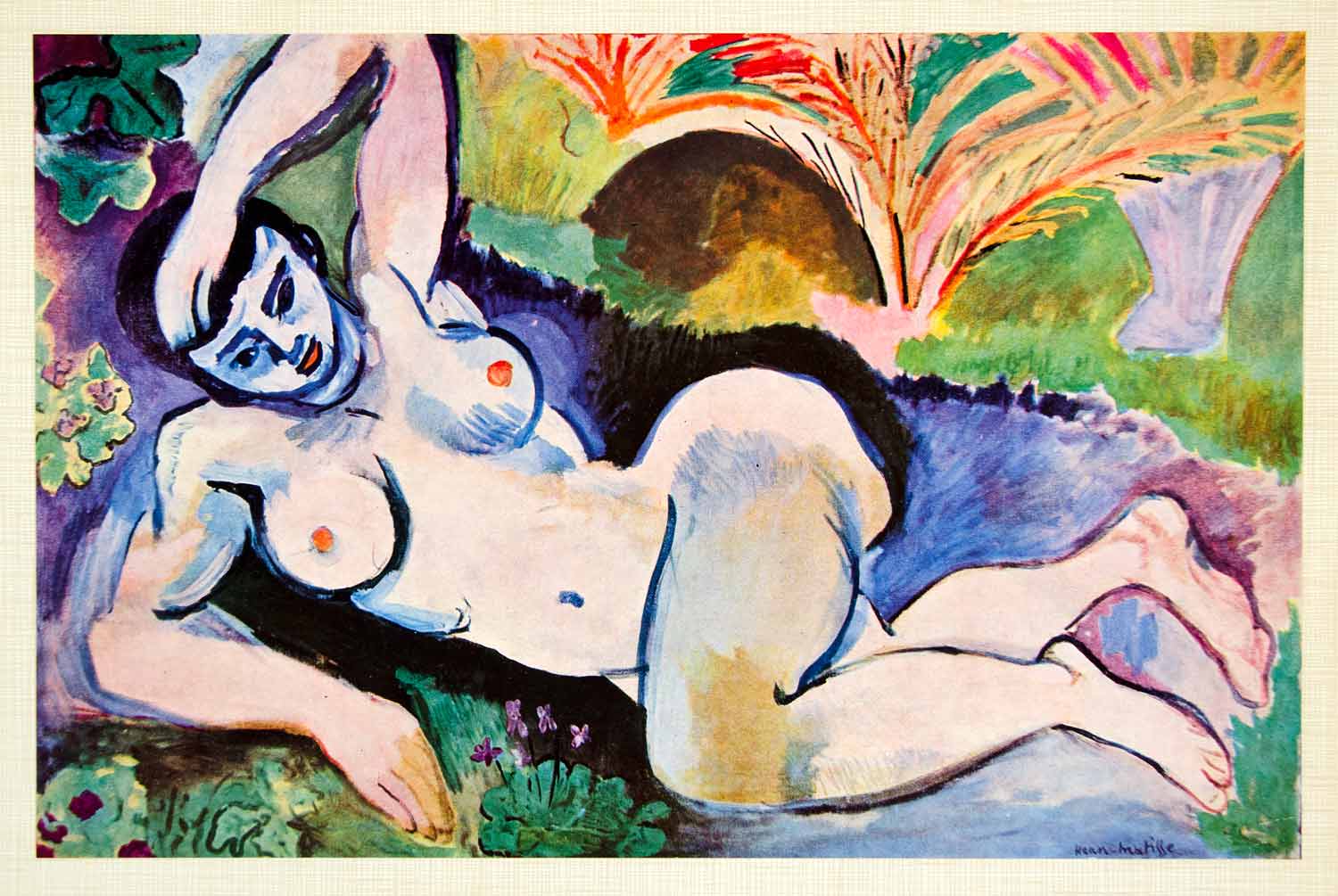 1958 Print Reclining Nude Blue Henri Matisse Landscape Figure Biskra France