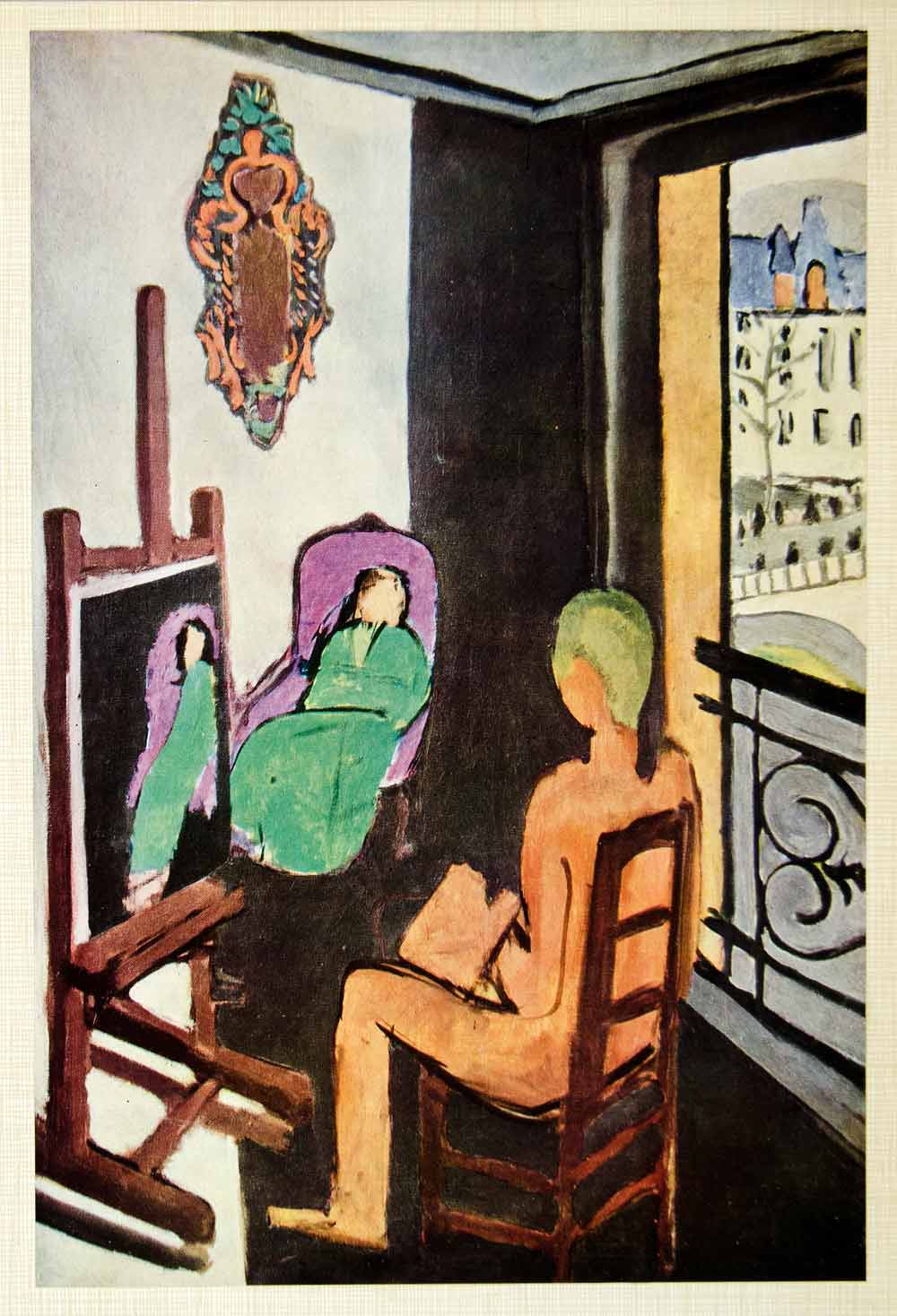 1958 Print Henri Matisse Peintre Modele Son Painter Model Sitting Figure Woman