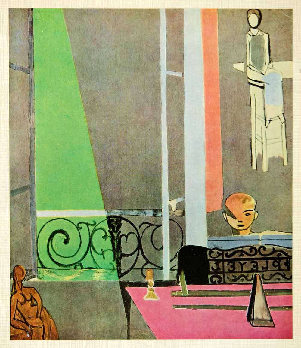 1958 Print Still Life Lecon Piano Interior Henri Matisse Fauvism Abstract Statue