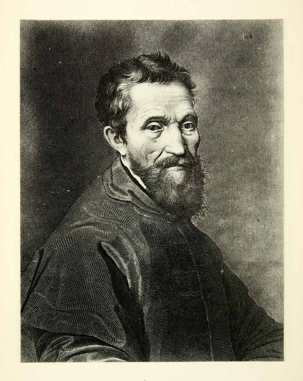 1878 Photogravure Michelangelo Self Portrait High Renaissance Art Painter XAKA9