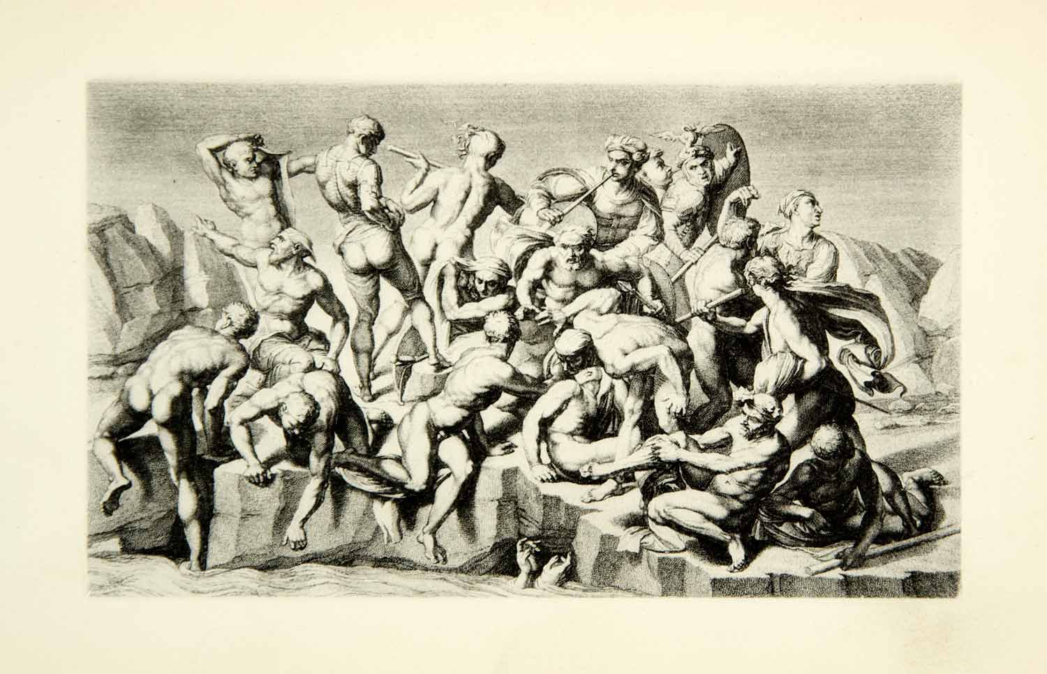 1878 Photogravure Michelangelo Battle Cascina High Renaissance Art Cartoon XAKA9
