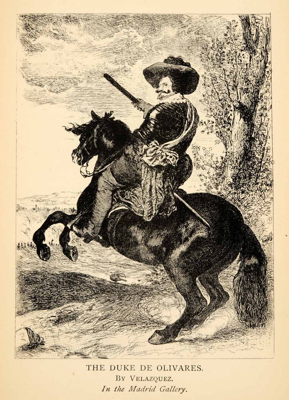 1881 Print Duke De Olivares Diego Velazquez Horse Fashion Hunting Riding XAL1