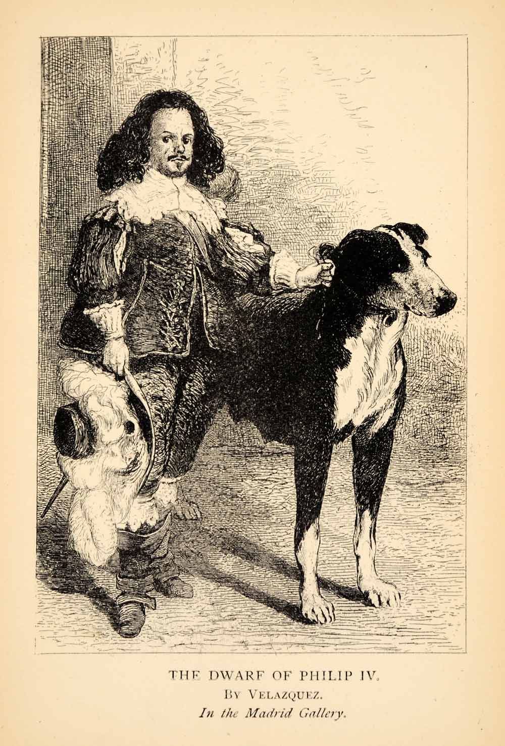 1881 Print Dwarf Philip IV Dog Costume Painting Diego Velazquez Canine XAL1