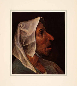 1937 Tipped-In Print Pieter Brueghel Artwork Elderly Peasant Woman Side XAL5