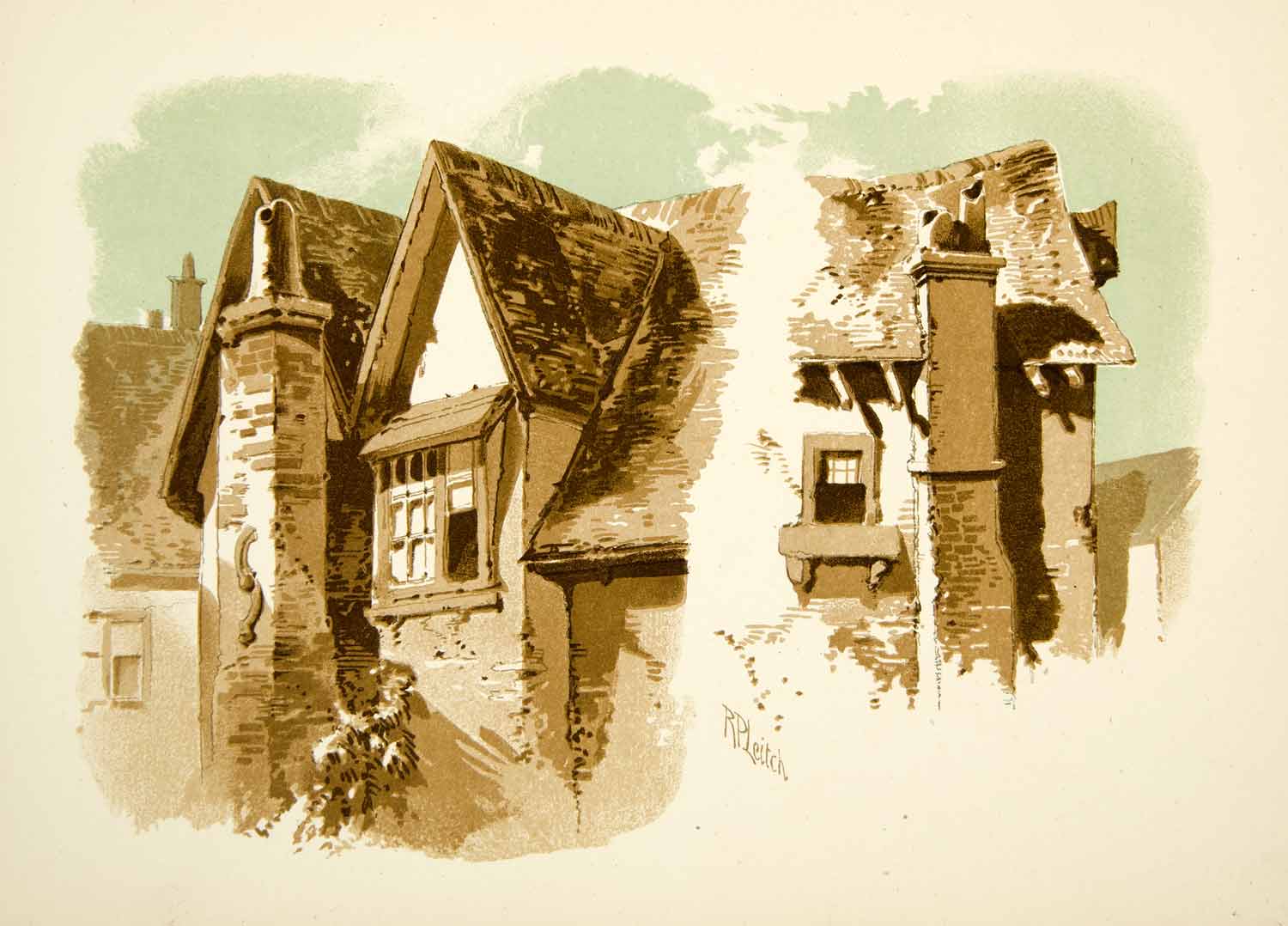 1875 Lithograph Richard Pettigrew Leitch Farmhouse Chimney Roof Dwelling XALA2