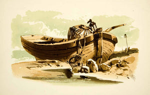 1875 Lithograph Richard Pettigrew Leitch Lantern Boat Basket Coast Beach XALA2