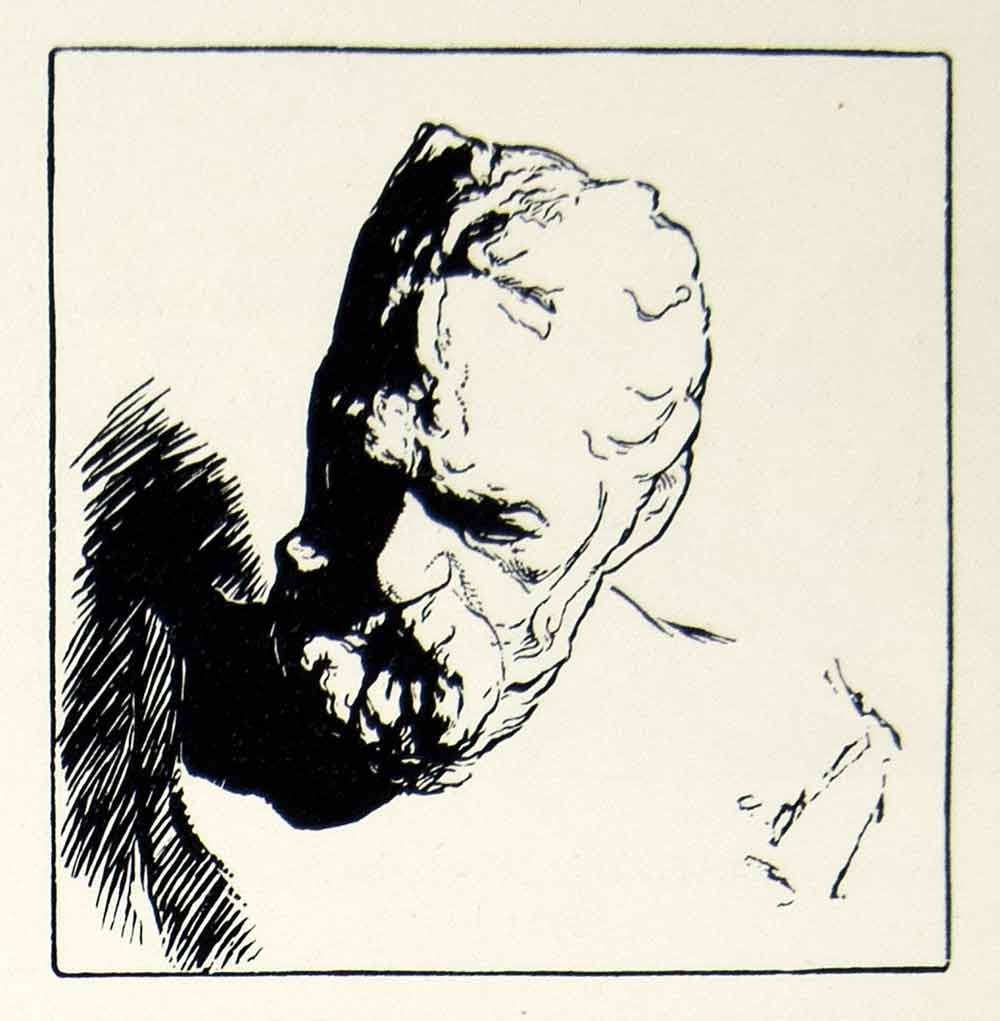 1925 Print Louis Auguste Lepere Victor Hugo Head Rodin Woodcut French XALA4