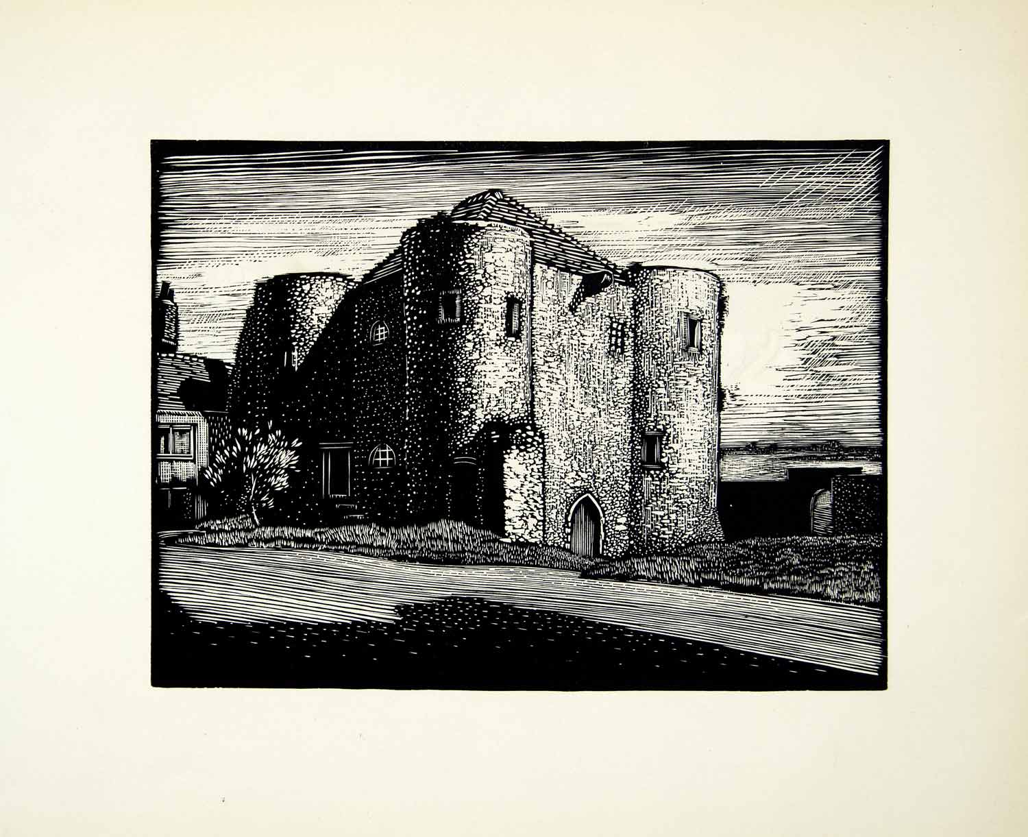 1925 Woodcut John F. Greenwood Ypres Tower Rye Medieval Castle England XALA4
