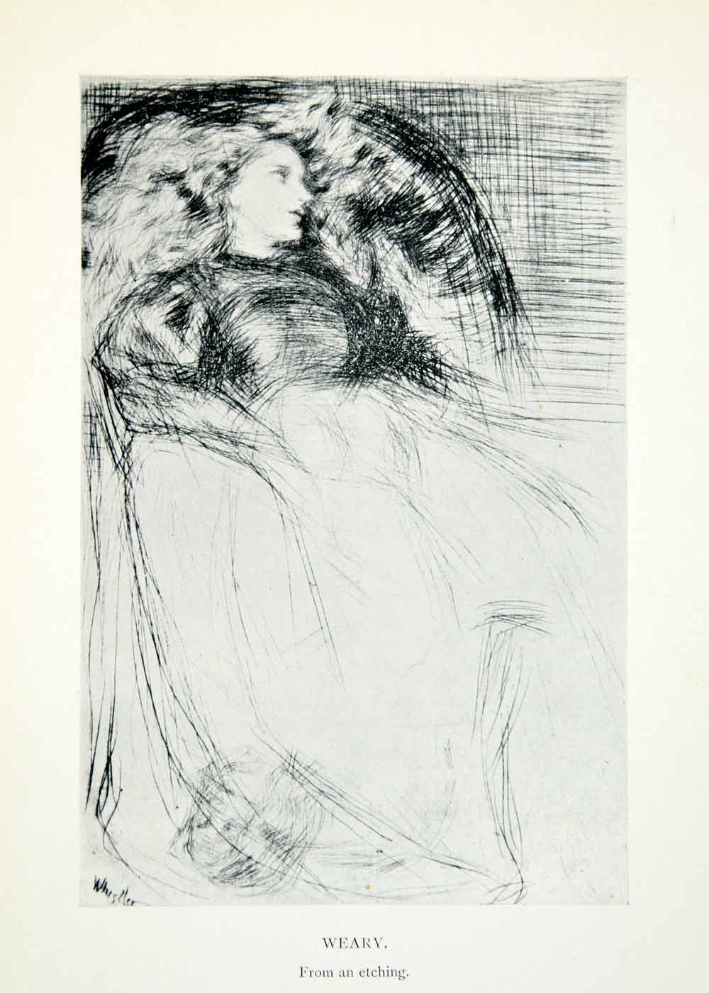 1904 Print James McNeill Whistler Weary Woman Tired Snooze Nap Lazy Sketch XALA5