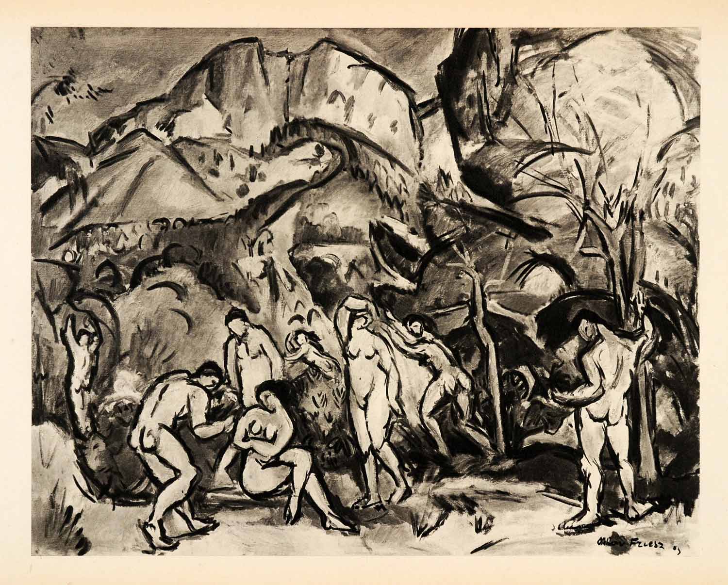 1939 Photogravure Othon Friesz Nude Figures Landscape Fauvism Post XAM1