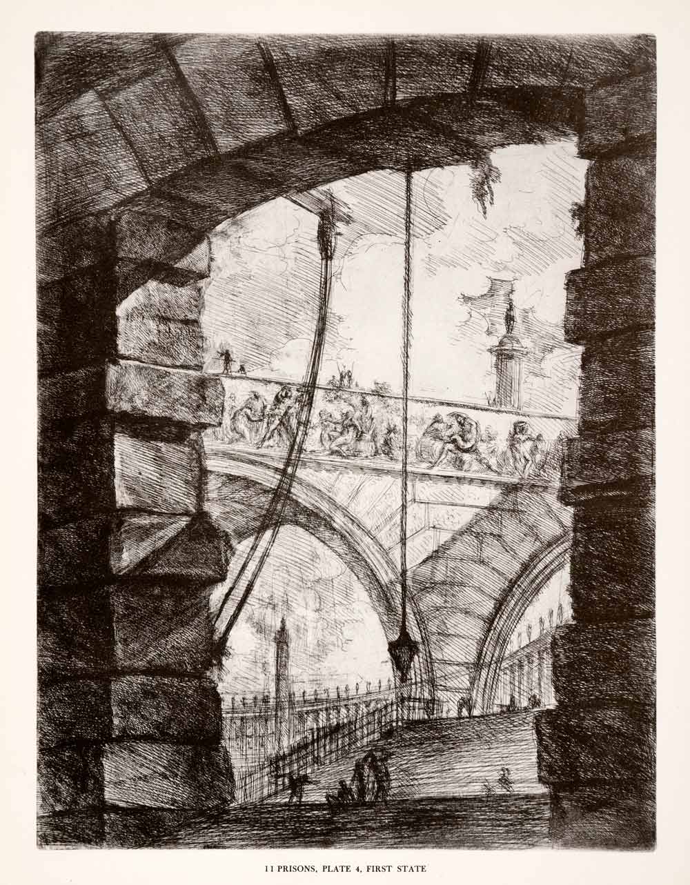 1952 Print 11 Prisons Architecture Roman Gothic Arch Bridge Chain Wall XAM4