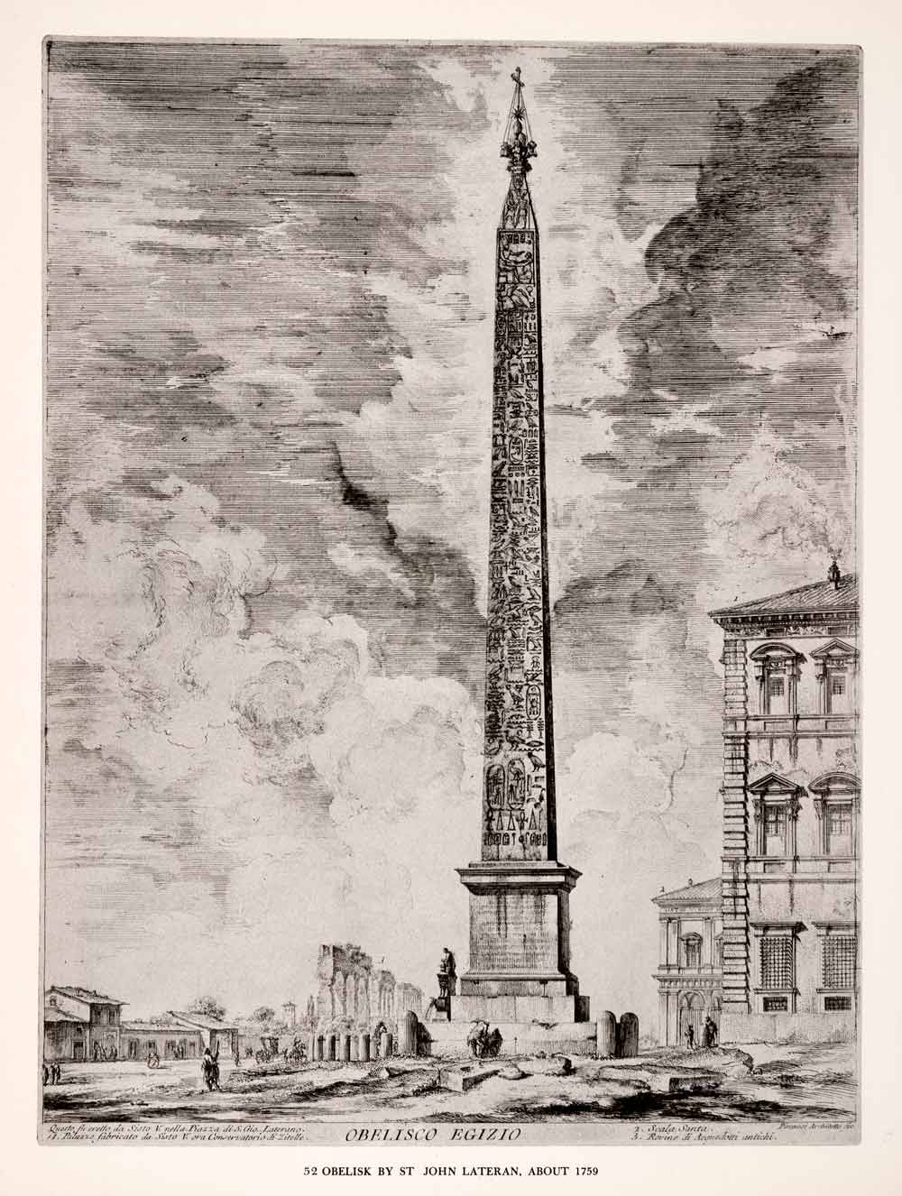 1952 Print Egyptian Obelisk Art Rome Italy Architecture Hieroglyphics XAM4