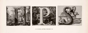 1952 Print Initial Letters Roman Architecture Art Italian Column Tomb XAM4