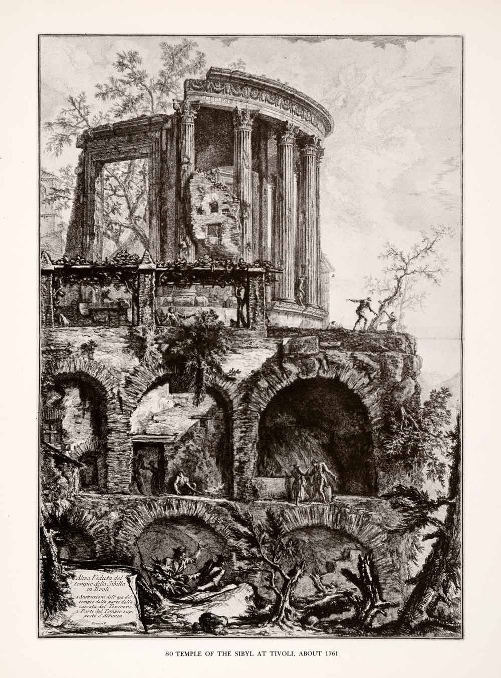 1952 Print Temple Sibyl Tivoli Italy Roman Architecture Art Column Ruins XAM4