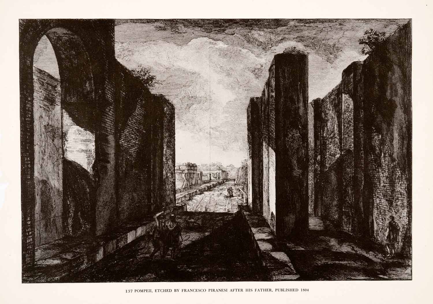 1952 Print Pompeii Italy Architecture Archeology Ruins Street Column Arch XAM4