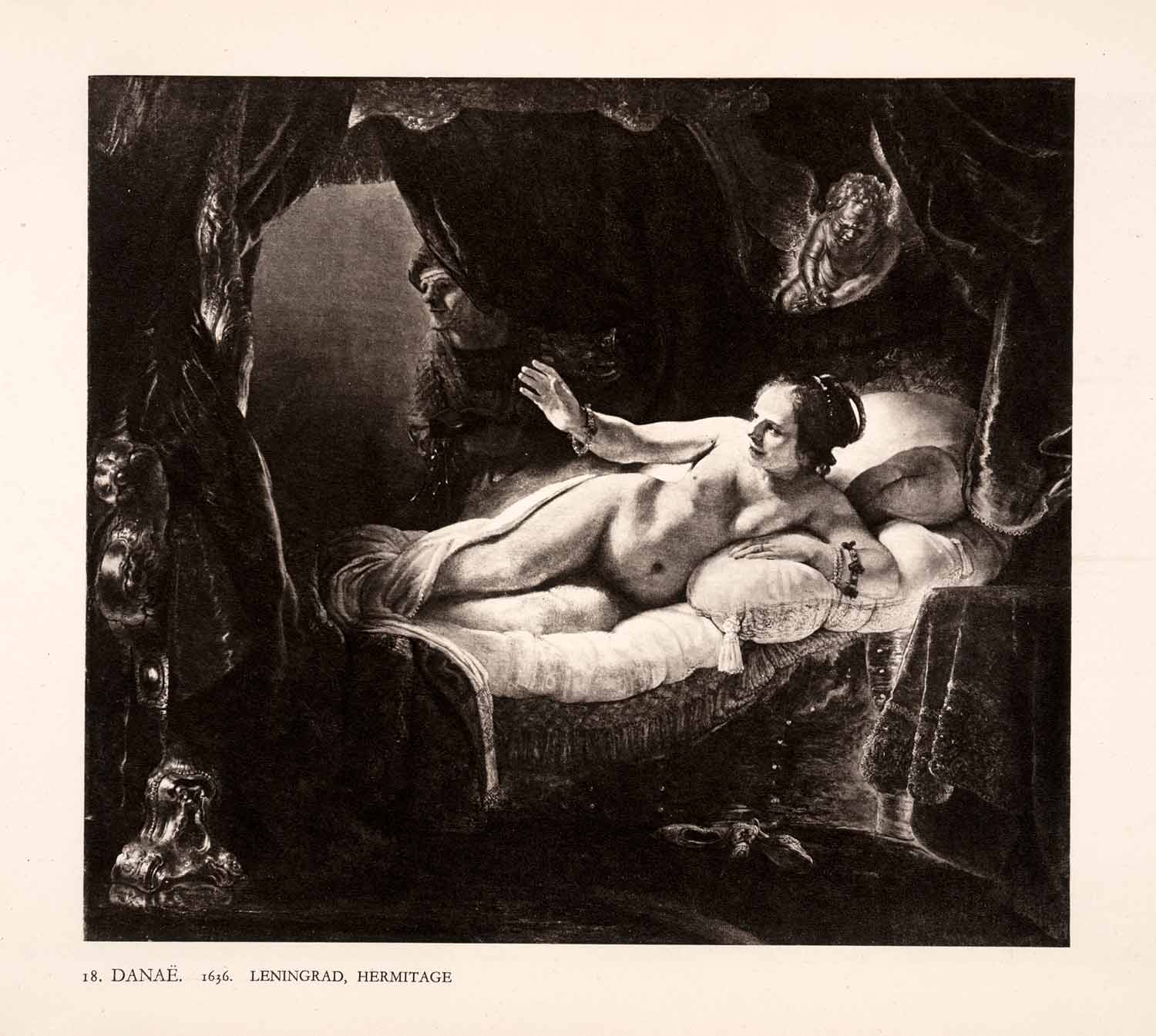1942 Photogravure Rembrandt Art Danae Nude Greek Mythology Religion Baby XAM8