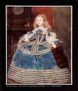 1943 Tipped-In Print Diego Velazquez Infanta Margarita Blue Dress XAM9