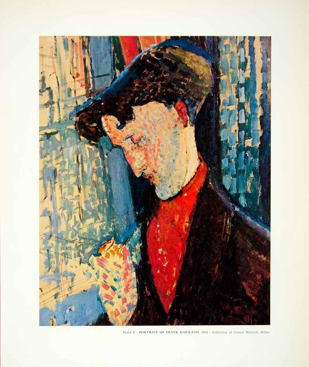 1959 Print Frank Haviland Portrait Expressionism Amedeo Modigliani Blue XAMA1