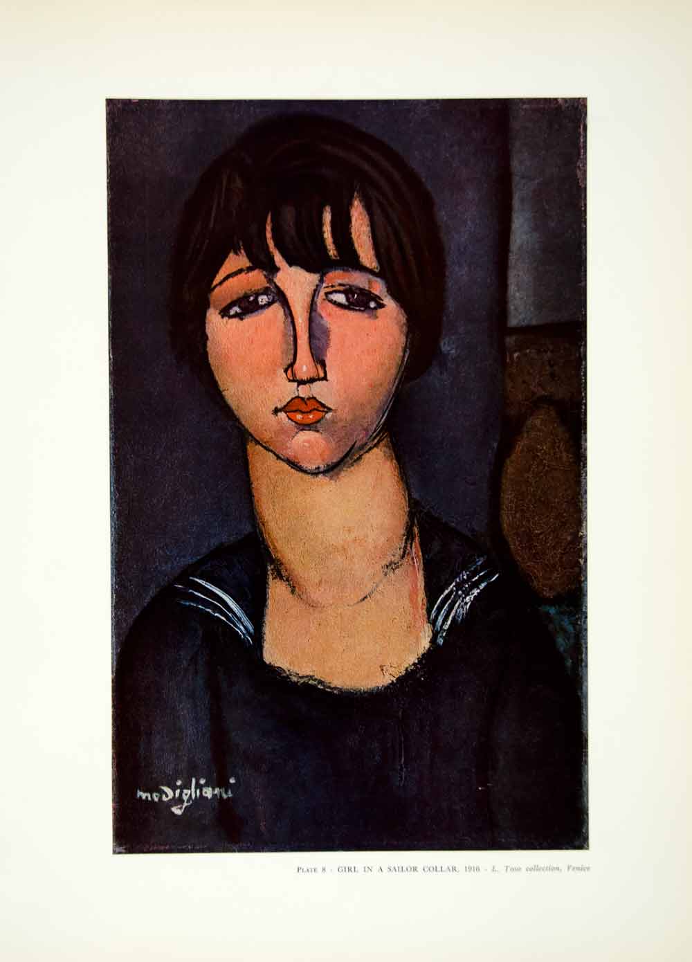 1959 Print Girl Portrait Sailor Collar Amedeo Modigliani Cubism Fashion XAMA1