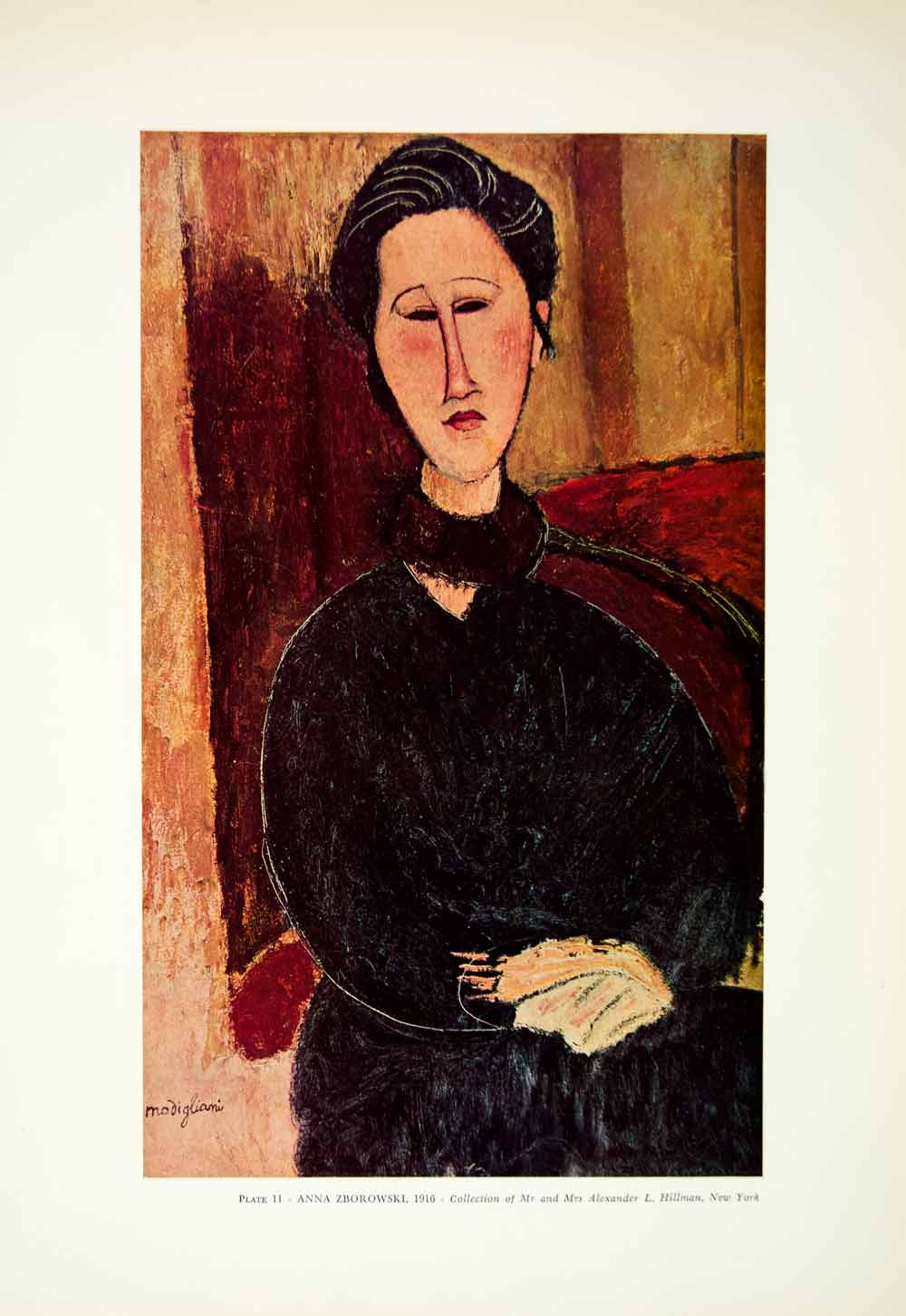 1959 Print Portrait Woman Anna Zborowski Fashion Red Black Amedeo XAMA1