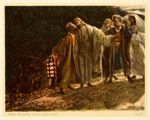1899 Offset Lithograph James Tissot Judas Betray Jesus Kiss Garden XAMA2