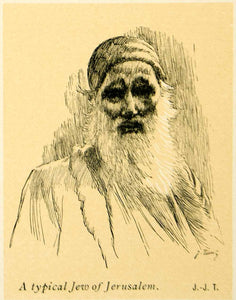 1899 Print James Tissot Art Jewish Elderly Man Portrait Pose Beard XAMA2