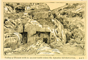 1899 Print James Tissot Art Hinnom Valley Israel Ancient Tomb Ruin Apostle XAMA2