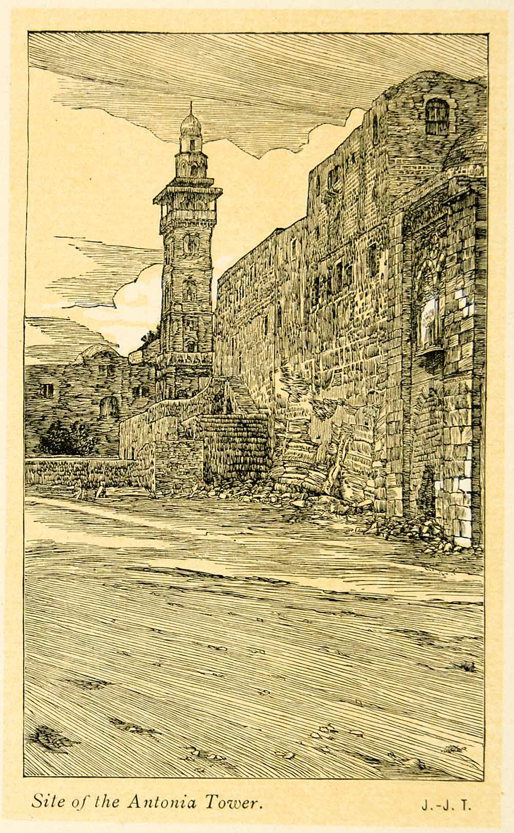 1899 Print James Tissot Art Antonia Fortress Tower Jerusalem Israel XAMA2