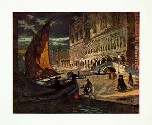 1924 Color Print Charles H Mackie Doge Palace Venice Cityscape Sail Boat XAMA4