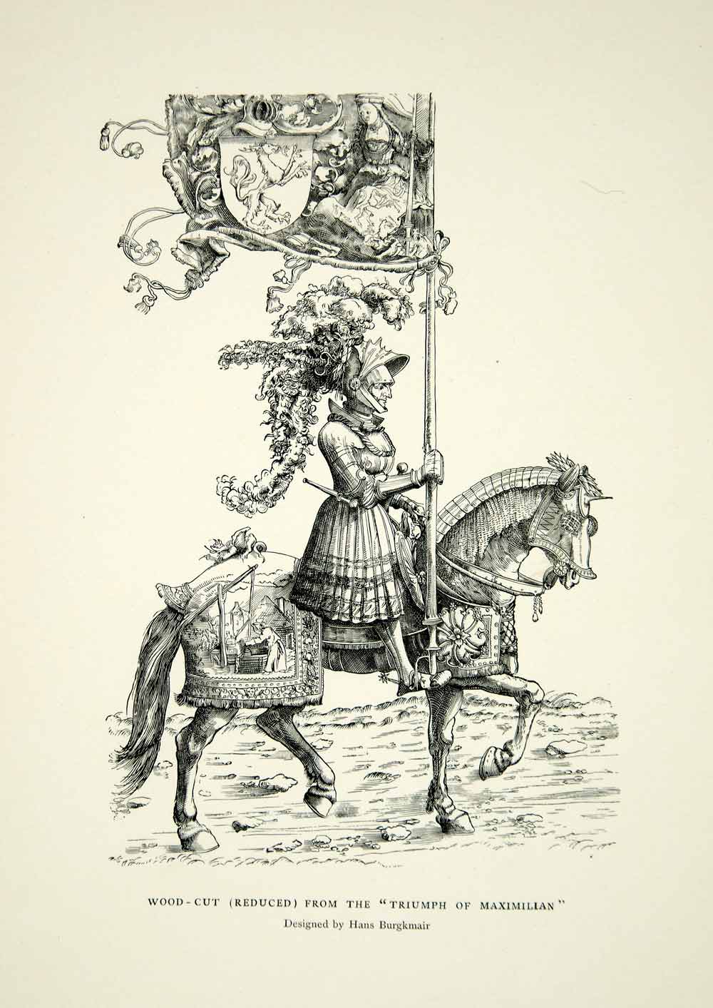 1894 Print Roman Emperor Maximilian Equestrian Portrait Hans Burgkmair XAMA6