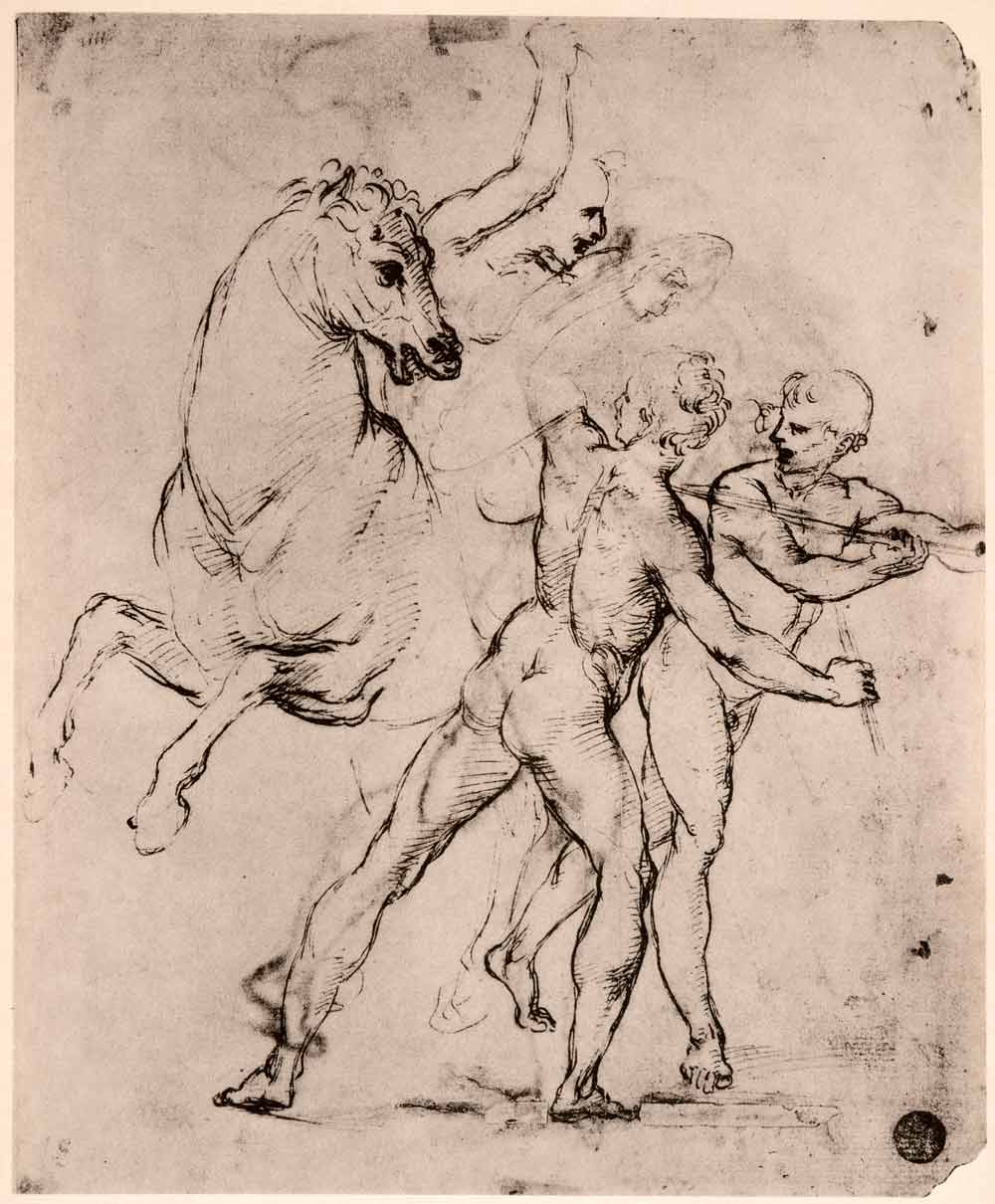 1945 Photogravure Fight Horseman Nude Soldiers Raphael Renaissance Sketch XAN1