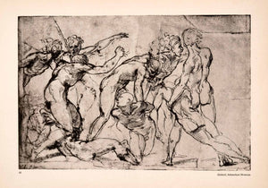 1945 Photogravure Battle Scene Sketch Study Renaissance Nude Raphael Fight XAN1